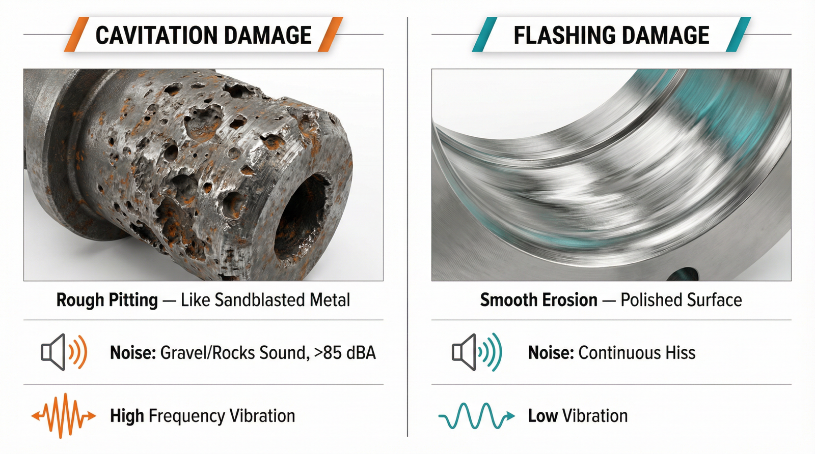 Illustration 2 of cavitation damage and flashing damage