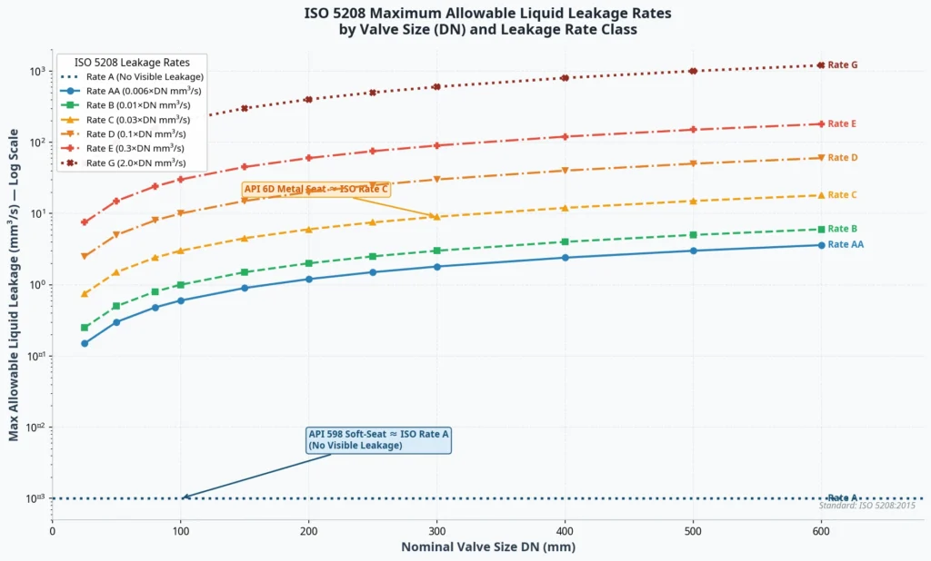 ISO 5208 Leakage Rates by Valve Size DN Comparison