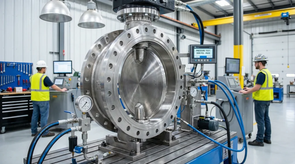 Triple Offset Butterfly Valve Leakage Testing Industrial Refinery