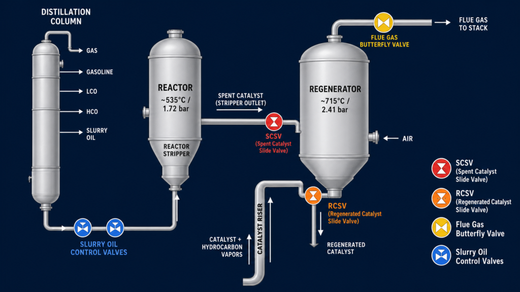 FCCU Process Flow and Valve Positions