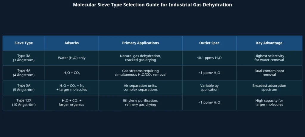 molecular sieve type selection guide industrial gas dehydration