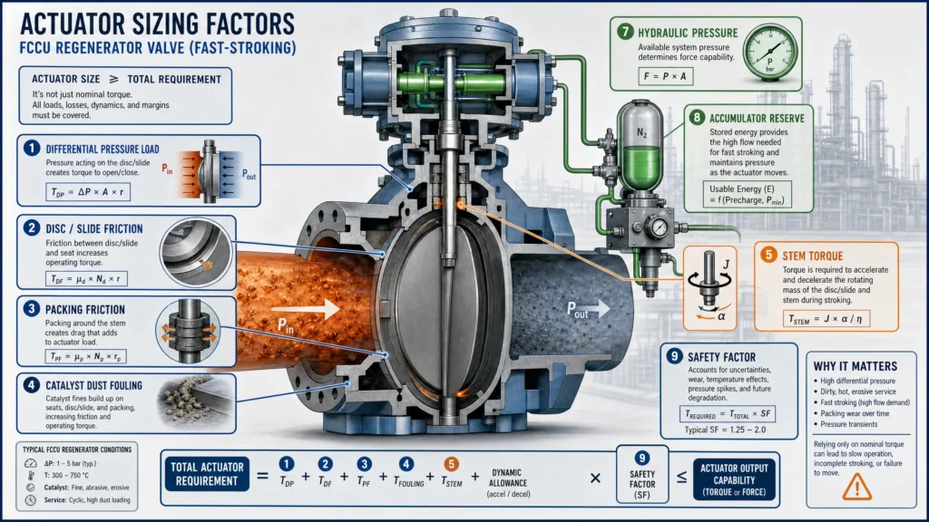 Actuator sizing force-balance diagram for FCCU regenerator fast-stroking valves.