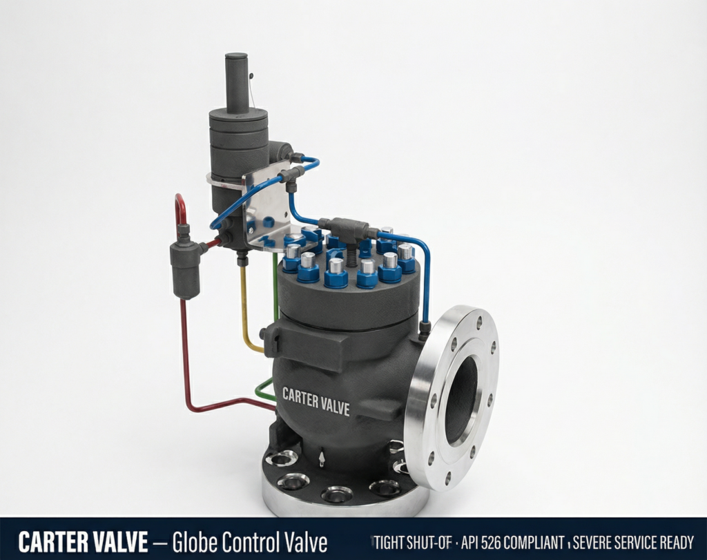 Industrial globe control valve with components