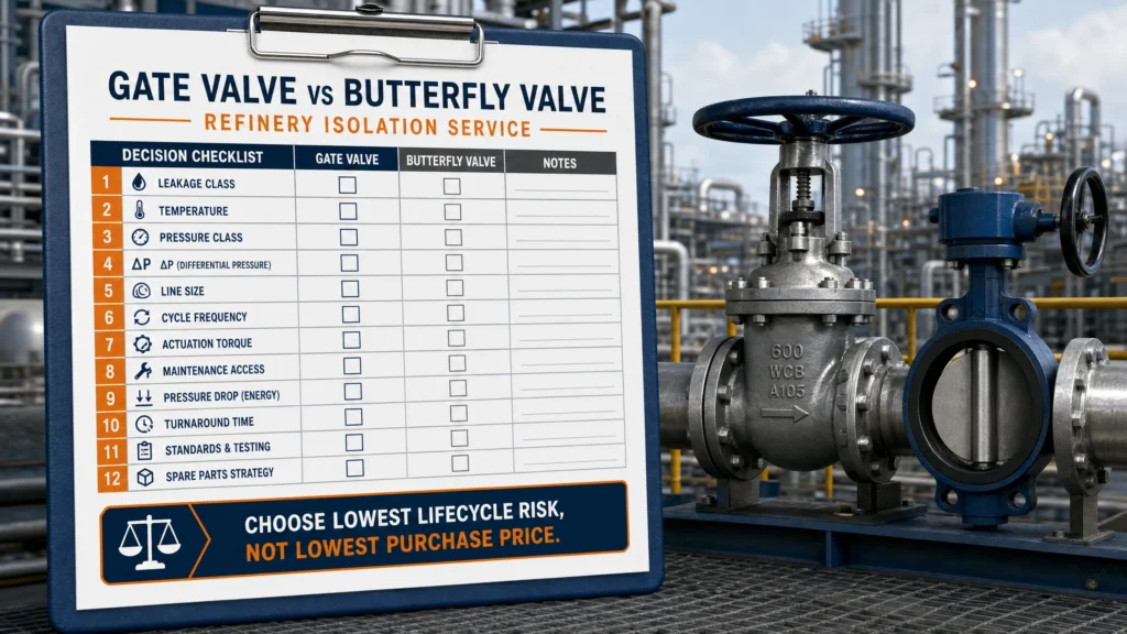 Lifecycle cost timeline comparing gate valve and engineered butterfly valve cost events from specification to repair.