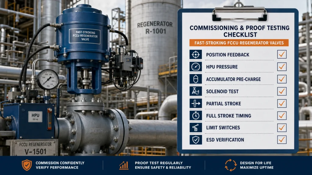 Commissioning and proof-testing checklist for FCCU regenerator fast-stroking valves.